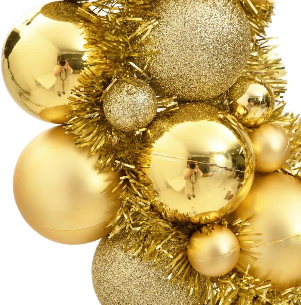 Premium Weihnachtskranz Haustür, Tisch & mehr | Adventskranz außen & innen | Weihnachtstürkranz in Gold mit 82 Kugeln