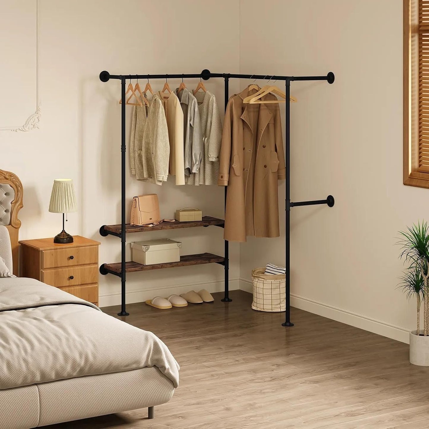 Garderobe industrial style Schwarz | Kleiderständer Wand schmal | Metall-Kleiderstange stabil und platzsparend
