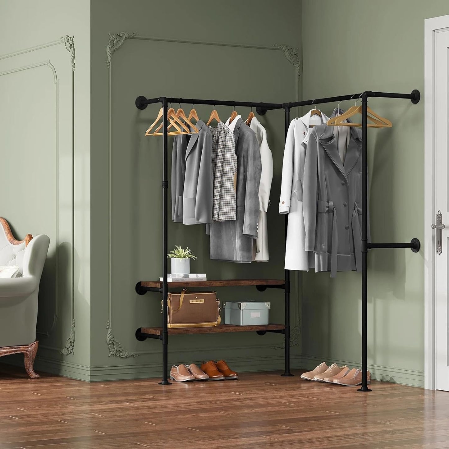Garderobe industrial style Schwarz | Kleiderständer Wand schmal | Metall-Kleiderstange stabil und platzsparend