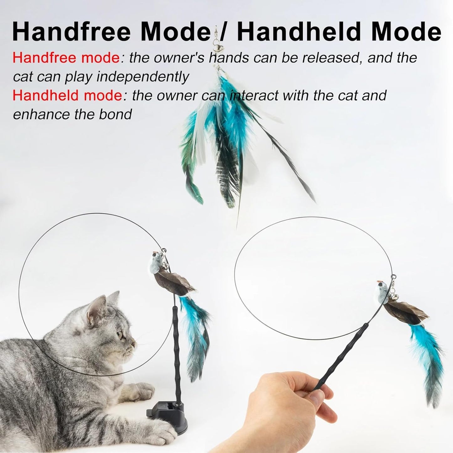 Katzenangel stabil & lang | Katzenspielzeug mit Vogel oder Feder | Katzen Selbstbeschäftigung Set (Mit Vogel)