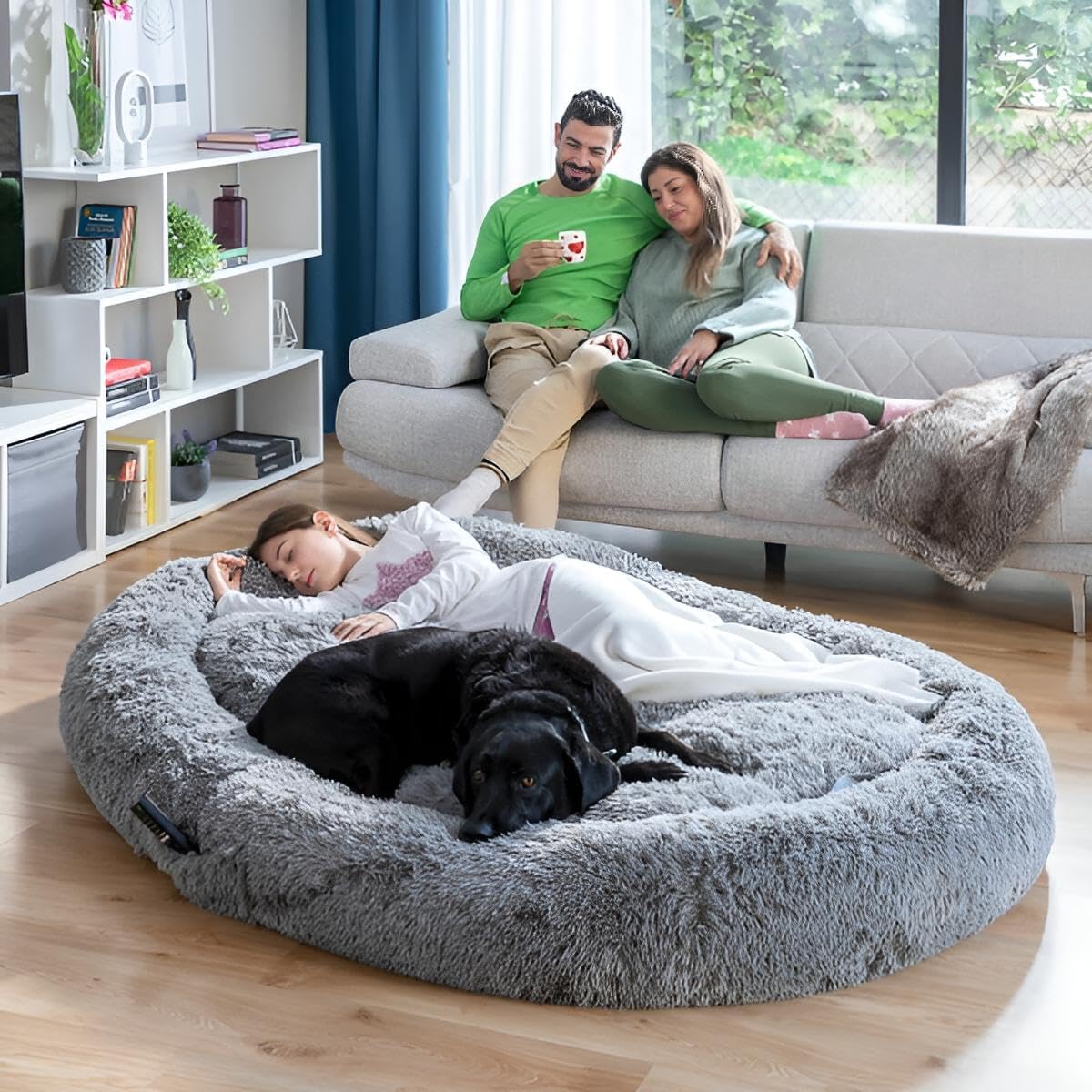 Premium Haustierbett Hund und Mensch Anti-Stress & Anti-Angst | Hundebett XXL 190x140 cm | Orthopädisch erhöhter Rand | rutschfeste Unterseite