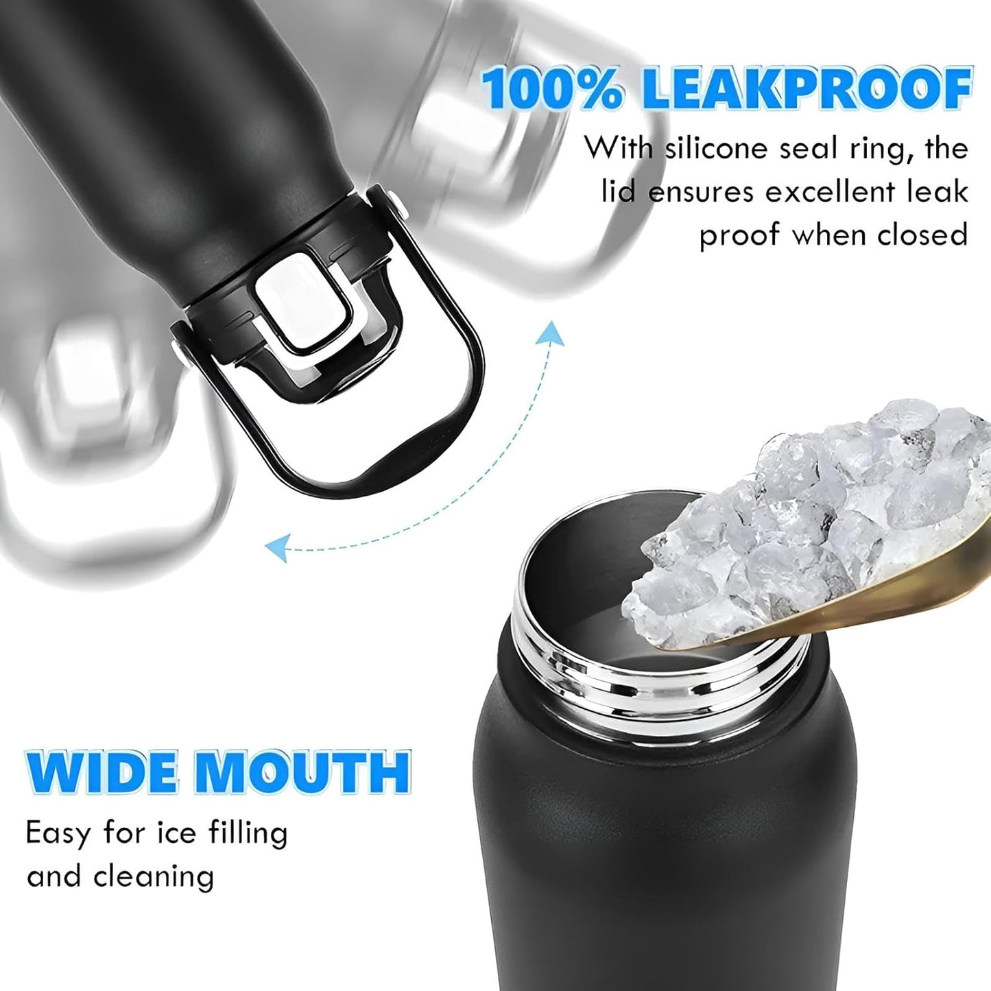 Premium Thermosflasche 2l Trinkflasche | Thermoskanne 2 Liter | Isolierflasche aus Edelstahl (Schwarz)
