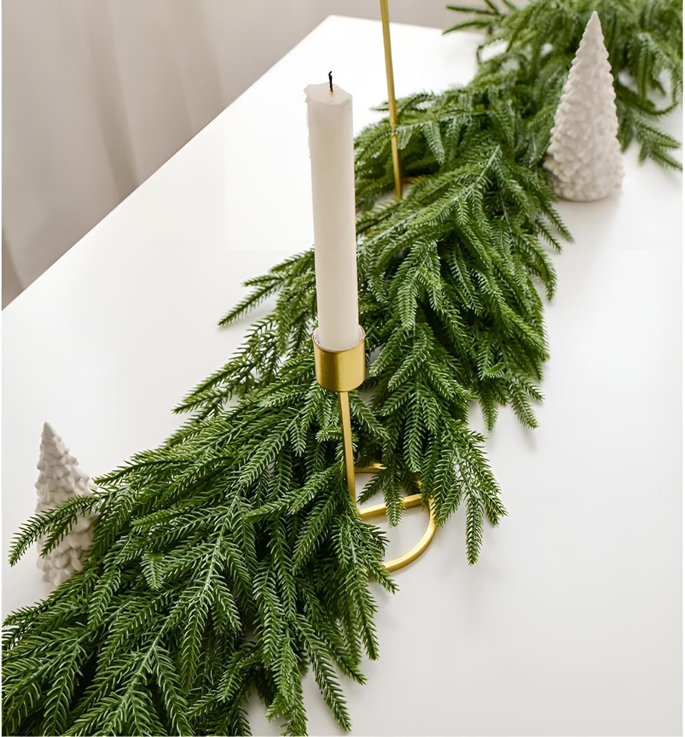 Norfolk Pine Girlande 180 cm | Weihnachtsdeko innen Tisch, Fenster, Tür Natur | Weihnachten Dekorationen