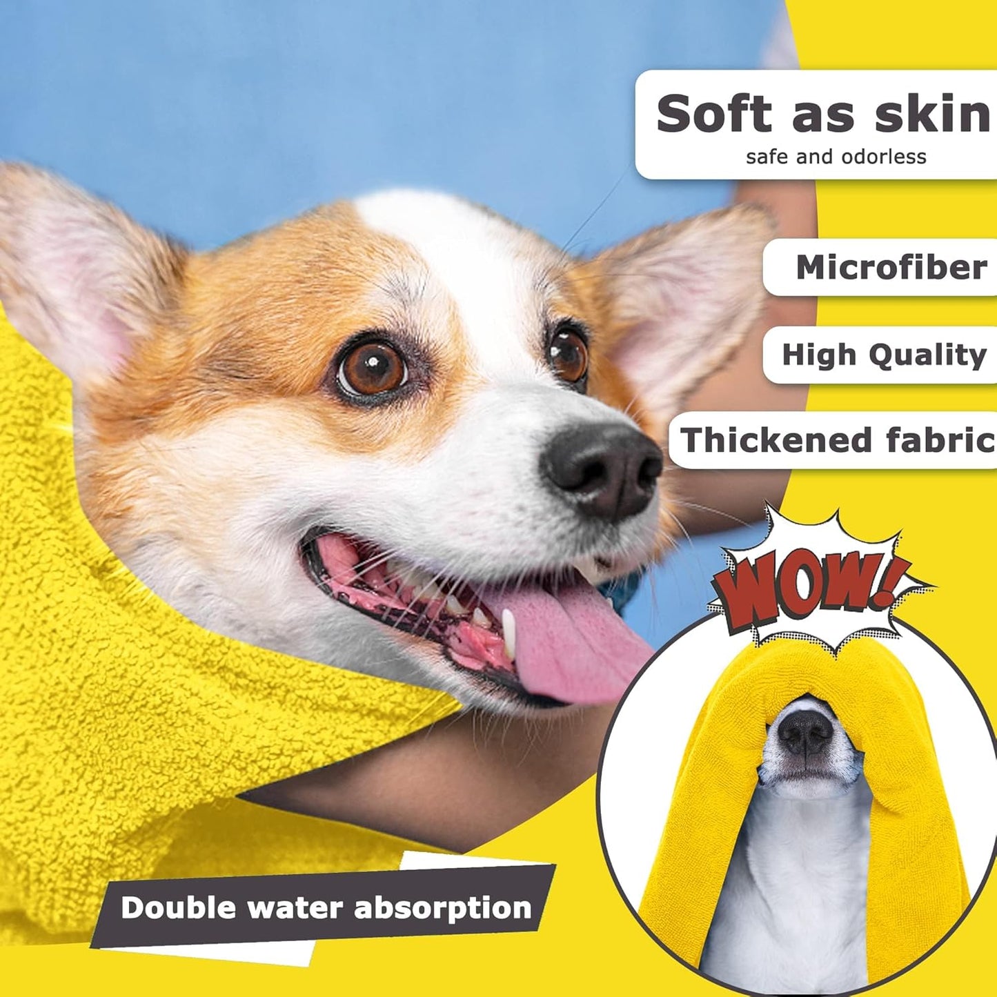 Premium Hundehandtuch für große Hunde XXL | Extra saugfähig 140x70 cm | Hunde Handtuch aus Frottee & Mikrofaser