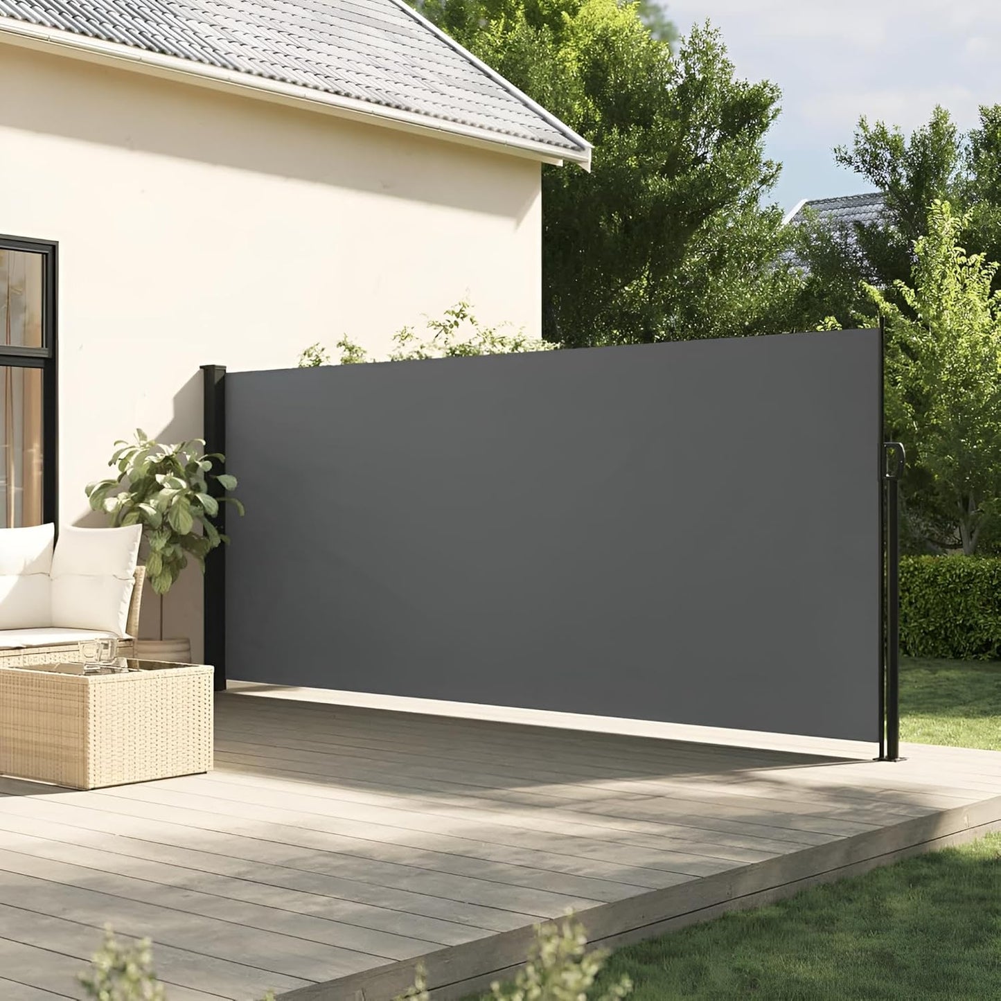 Premium Seitenmarkise ausziehbar 200x300, 180x300, 160x300, 140x300, 120x300, 100x300 | Sichtschutz Balkon, Terrasse, Garten | Sonnenschutz, Windschutz, Seitenrollo Anthrazit (Anthrazit, 180x300)