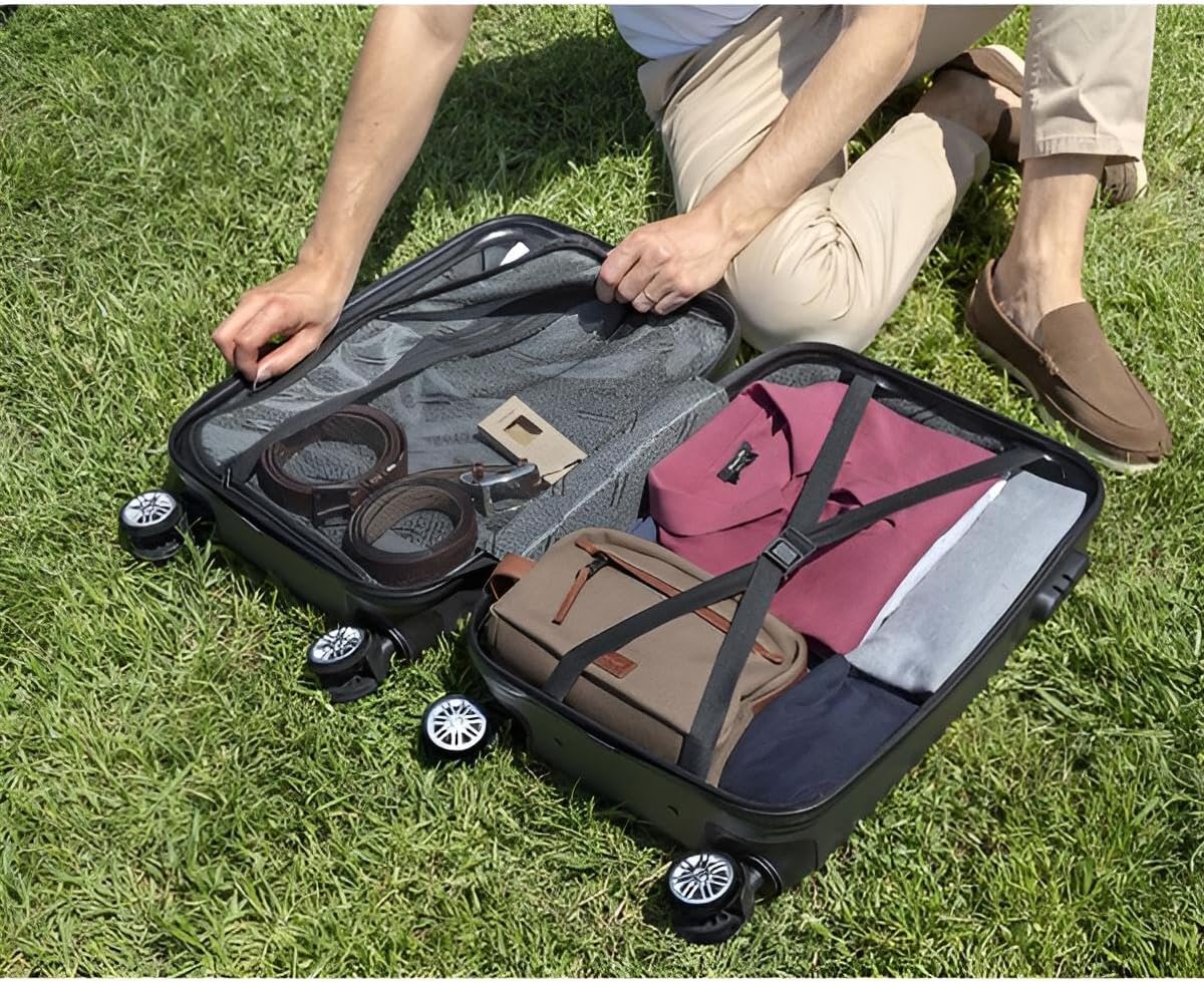 Koffer & Trolleys Set mit 4 Rollen | Hartschalen-Koffer, Kofferset, Reisekoffer 5 kg, 13 kg & 18 kg | ABS-Koffer klein, mittelgroß & groß in Schwarz