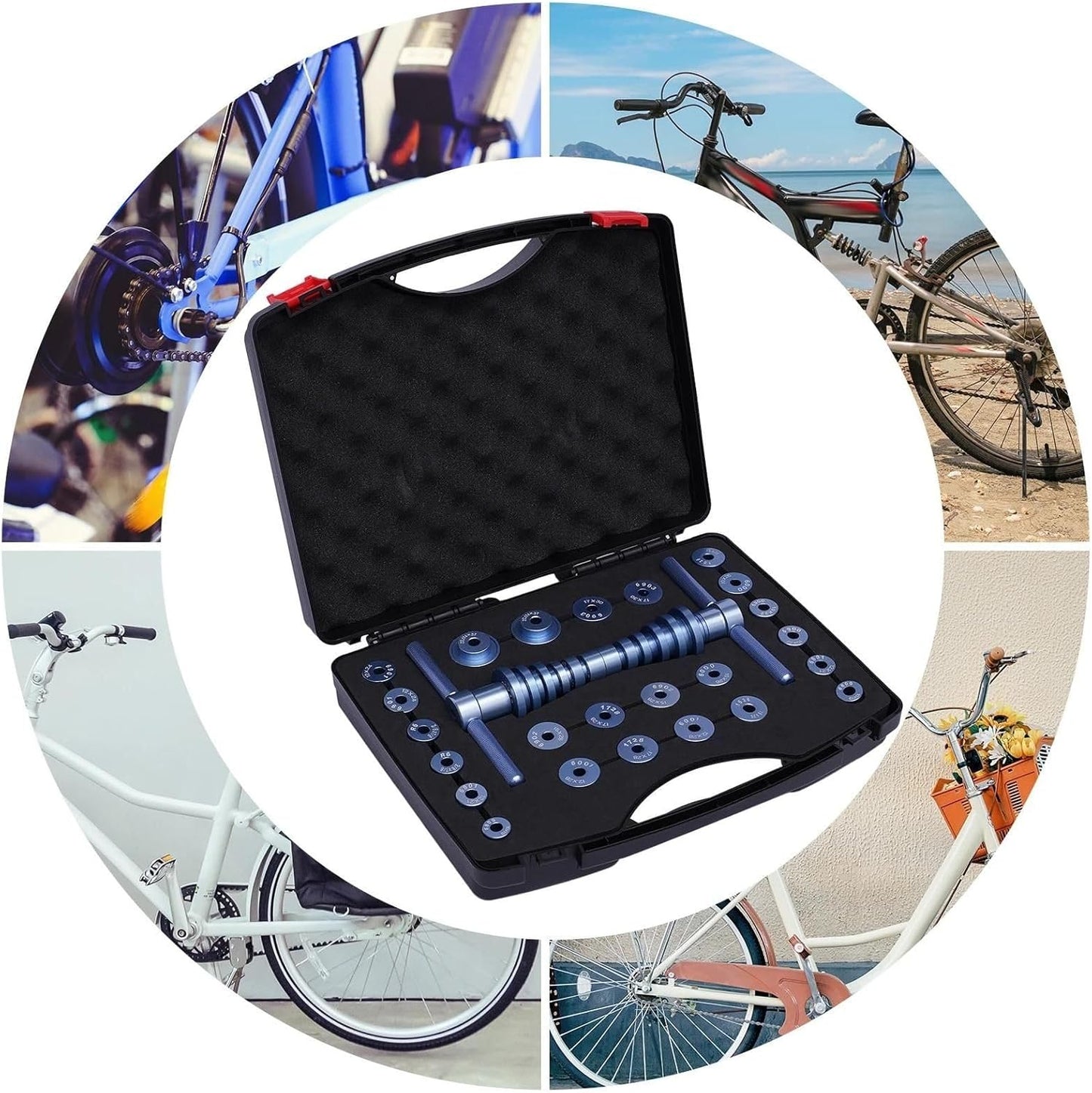 Fahrradlager-Pressset in praktischer Box | Werkzeug Naben-Montage, BB-Achsenlager, Tretlager Set | Ersatzteile Innenlager-Installation