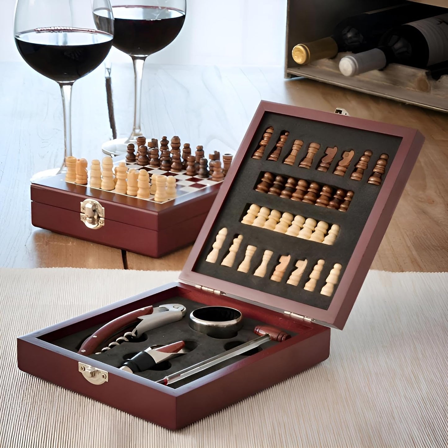 Premium Weinzubehör Geschenkset 37-teilig mit Holzkiste | Geschenkbox für Frauen & Männer | Ausgefallene/Lustige Geschenkidee zu Weihnachten, Ostern & persönlichen Jahrestagen