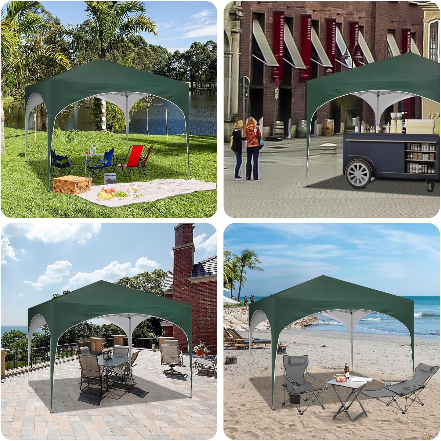 Pavillion klappbar 3x3m / Grau, Beige, Grün (Grün)
