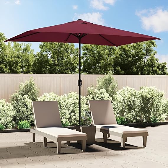 Premium Sonnenschirm 300 cm rechteckig mit Kurbel | Sonnenschirm mit Ständer & Fuß aus Metall in Rot oder Schwarz (Rot)