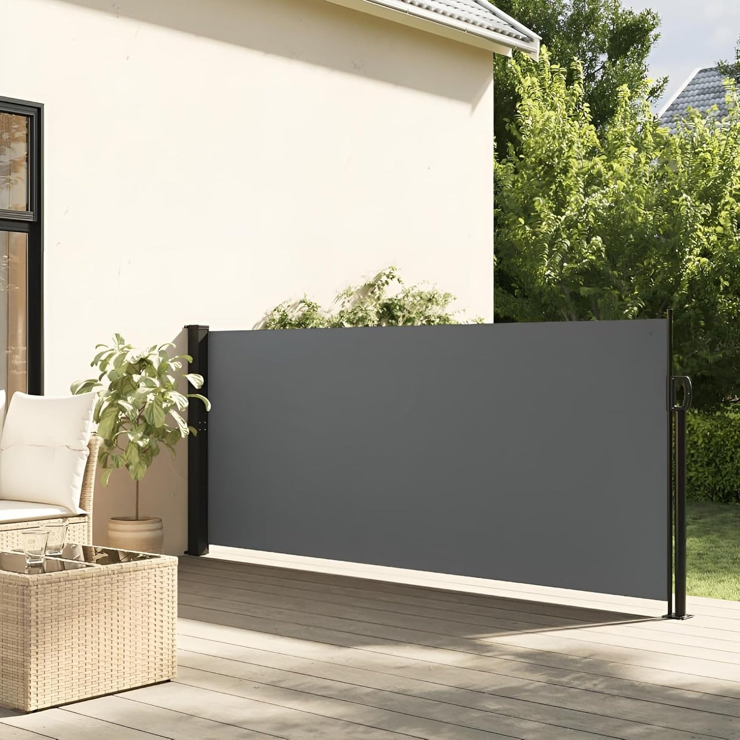 Premium Seitenmarkise ausziehbar 200x300, 180x300, 160x300, 140x300, 120x300, 100x300 | Sichtschutz Balkon, Terrasse, Garten | Sonnenschutz, Windschutz, Seitenrollo Anthrazit (Anthrazit, 100x300)