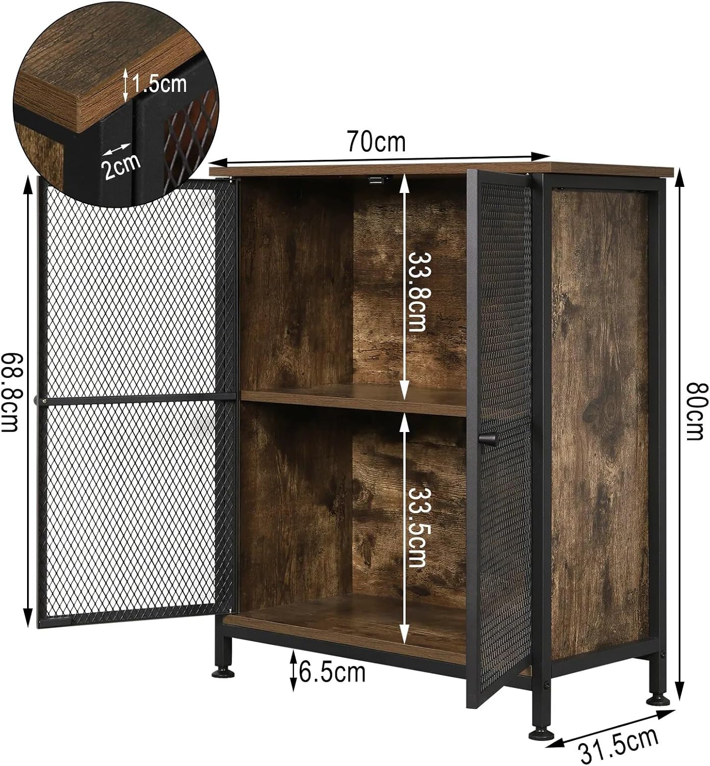 Premium Wohnzimmerschrank Holz Landhausstil | Küchenschrank Vintage braun | Organizer Regal schmal