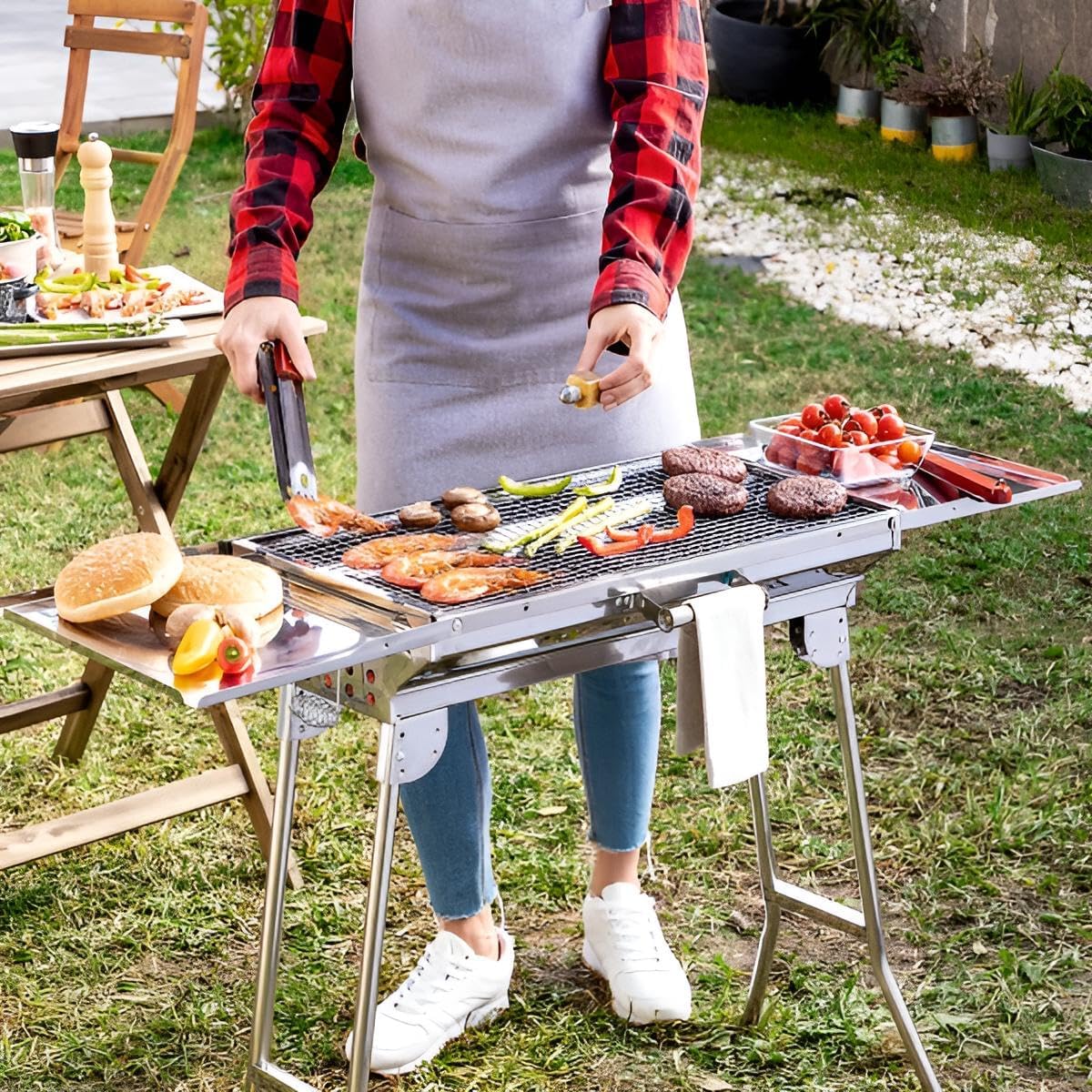 Premium Holzkohlegrill Edelstahl tragbar | Innovativer BBQ Grill für Garten, Camping & mehr | Campinggrill klappbar & portabel
