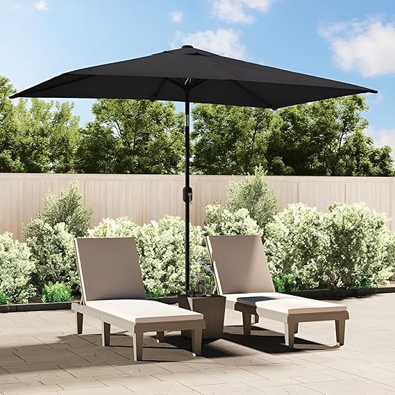 Premium Sonnenschirm 300 cm rechteckig mit Kurbel | Sonnenschirm mit Ständer & Fuß aus Metall in Rot oder Schwarz (Schwarz)