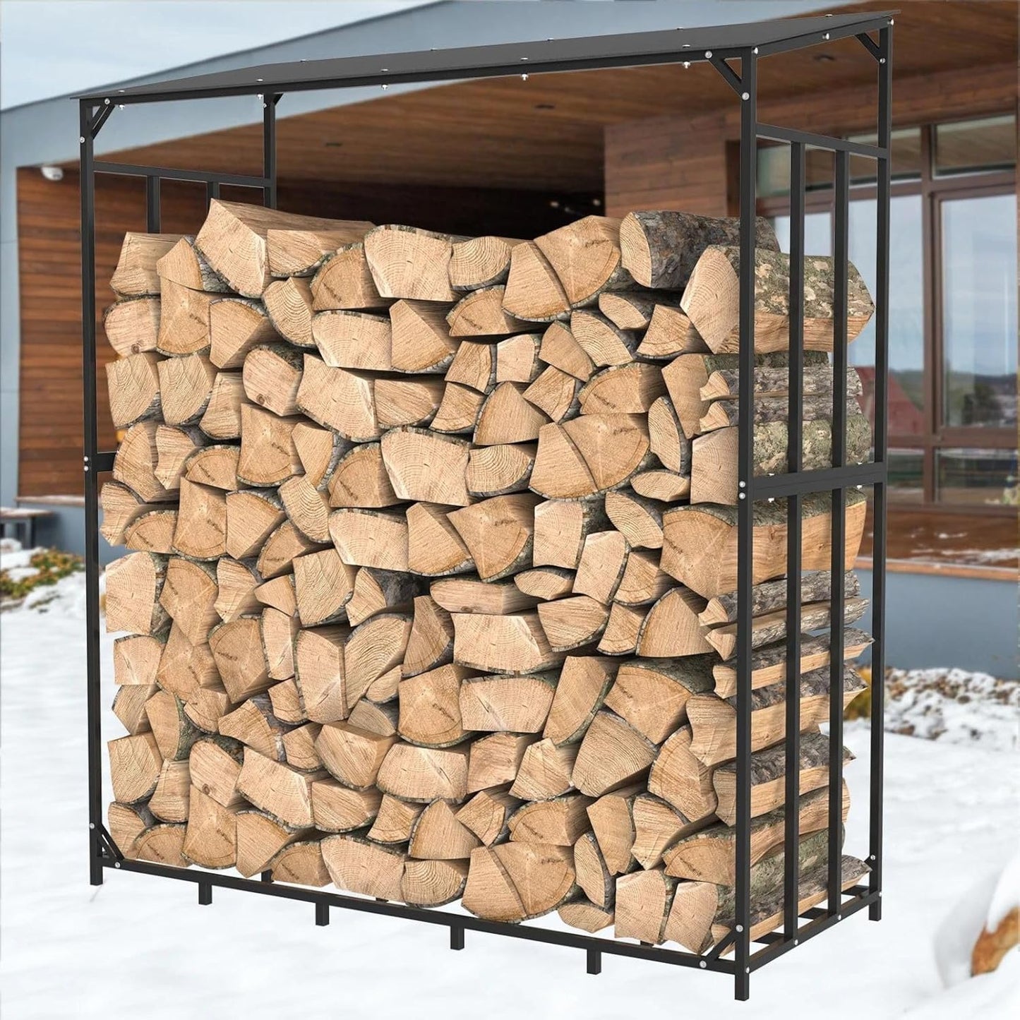 Premium Kaminholzregal aussen Metall mit Dach | Brennholzregal außen | Holzmiete für draußen modular erweiterbar
