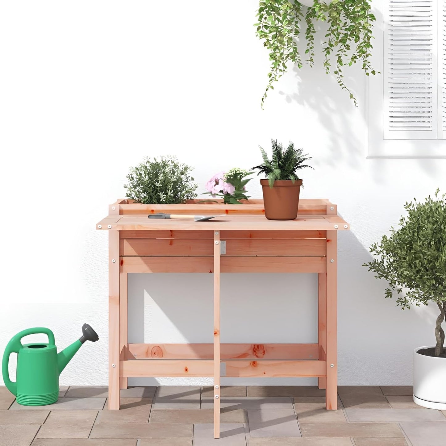 Pflanzkasten Holz Outdoor mit klappbarem Tisch | Hochbeet für Balkon, Terrasse und Co. | Robuster & nachhaltiger Blumenkasten
