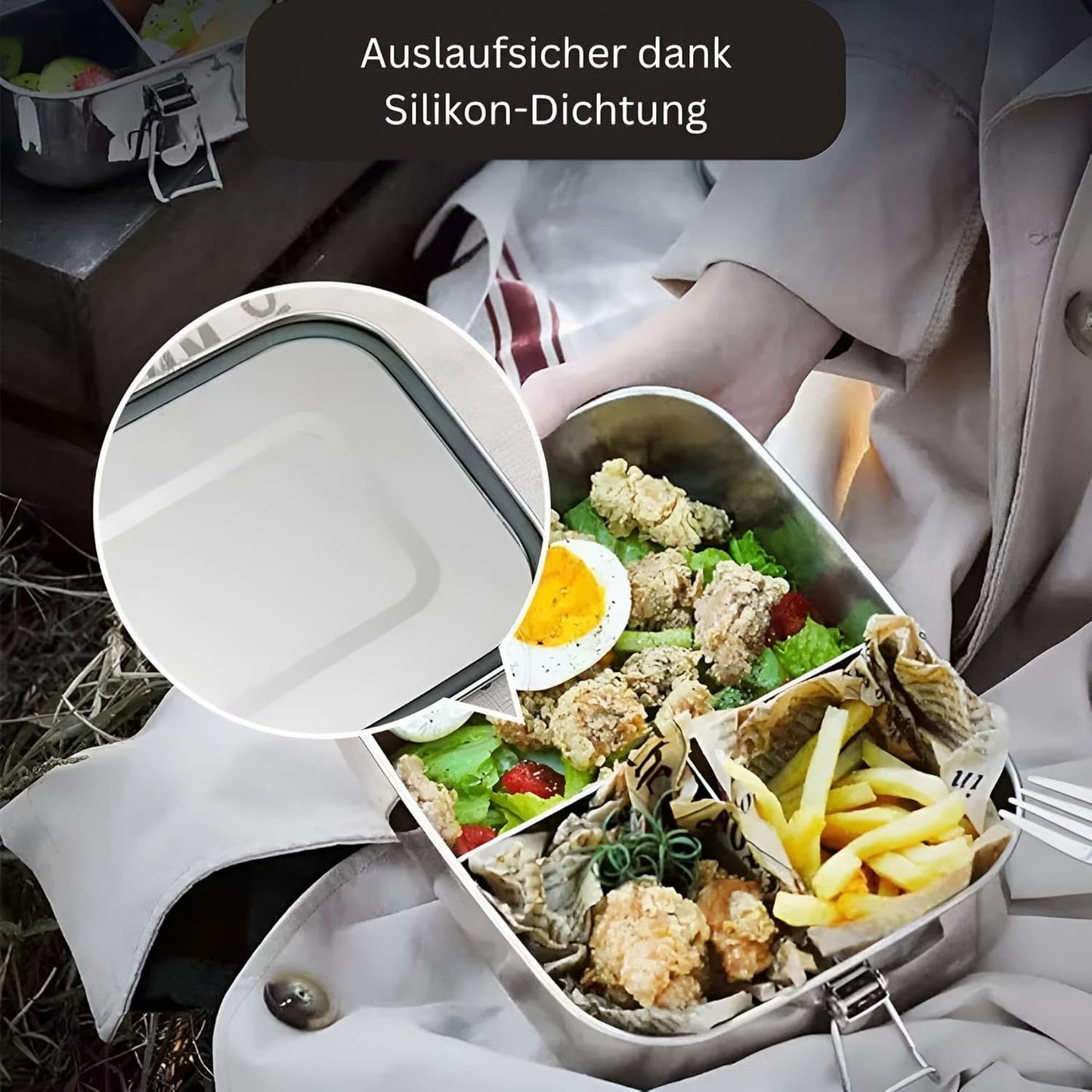Premium Lunchbox aus Edelstahl für Erwachsene & Kinder | Brotdose groß mit Fächern | Essensbox, Essensbehälter auslaufsicher to go (1 Fach)
