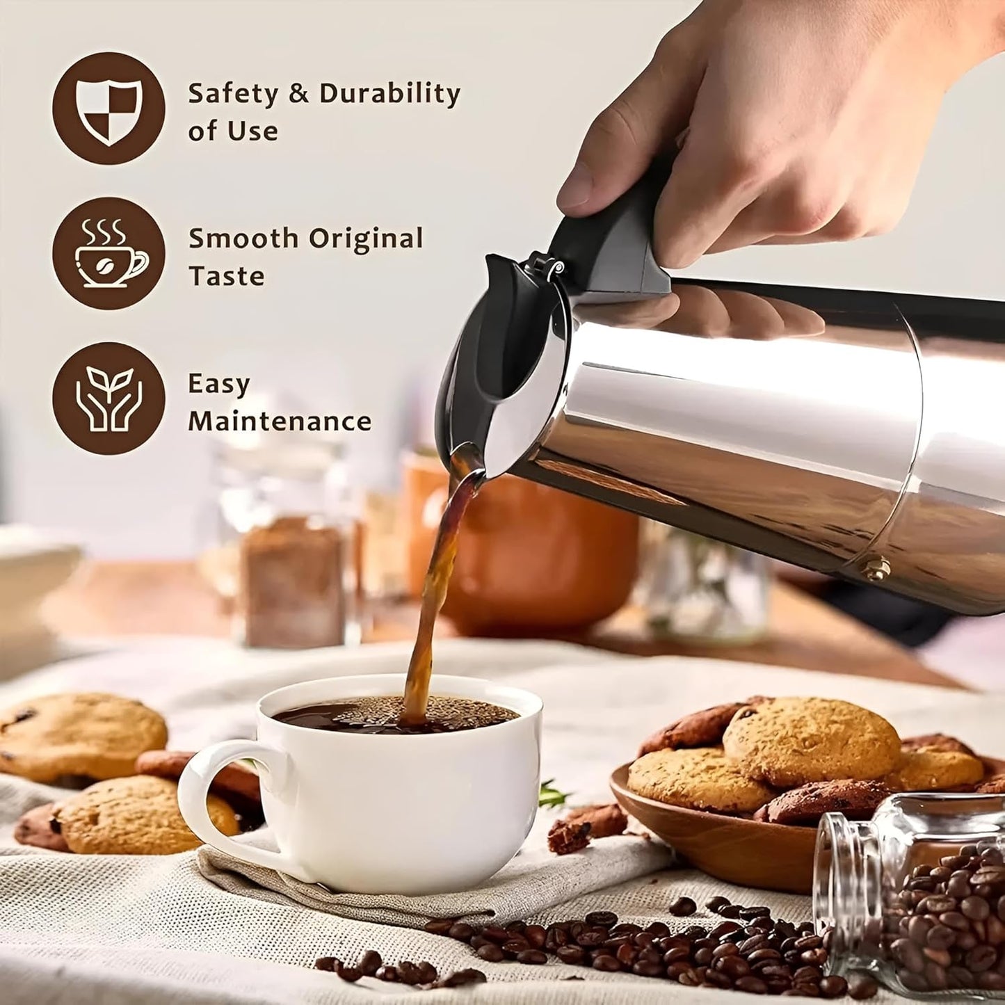 Espressokocher Induktion 2 Tassen & 8 Tassen | Espressomaschine Edelstahl 200ml & 400ml | Kaffeekocher, Kaffeebereiter, Camping Kaffeemaschine (450 ml)