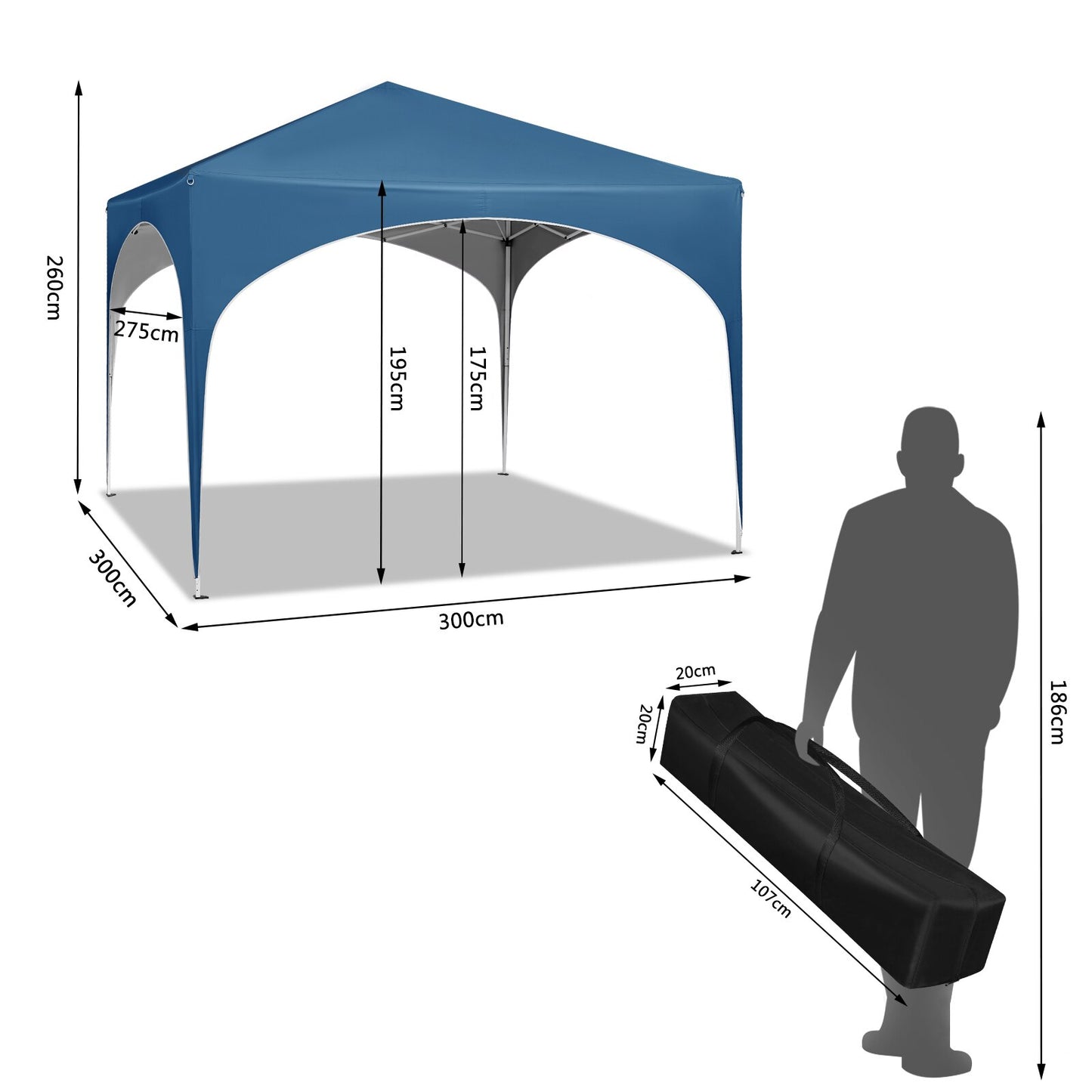 Pavillon klappbar 3x3m / Grau, Beige, Grün, Blau