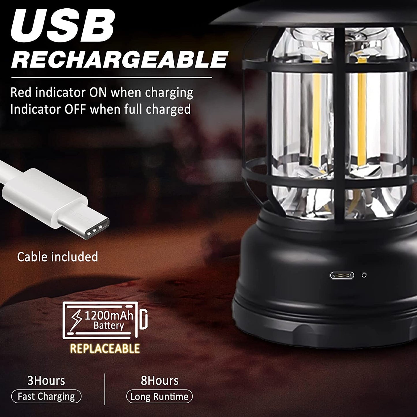 Campinglampe LED mit Li-Ion-Akku | Retro Vintage Laterne