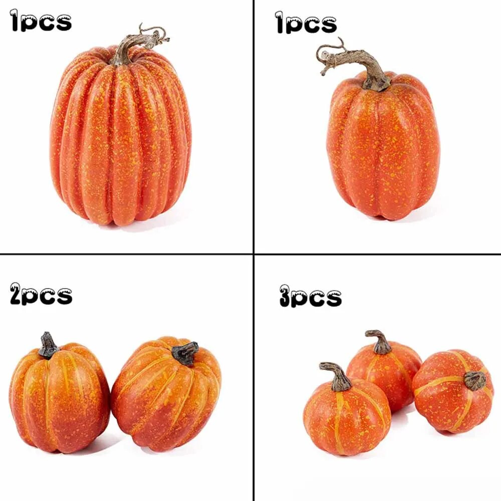 Kürbis Deko Plastik Herbst Halloween | Weiß & Orange | Set aus 7 Kürbissen groß & klein