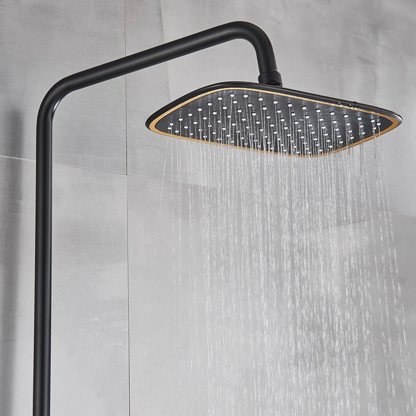 Duscharmatur Komplettset in Schwarz Matt | Regendusche 2-teilig mit Ablage