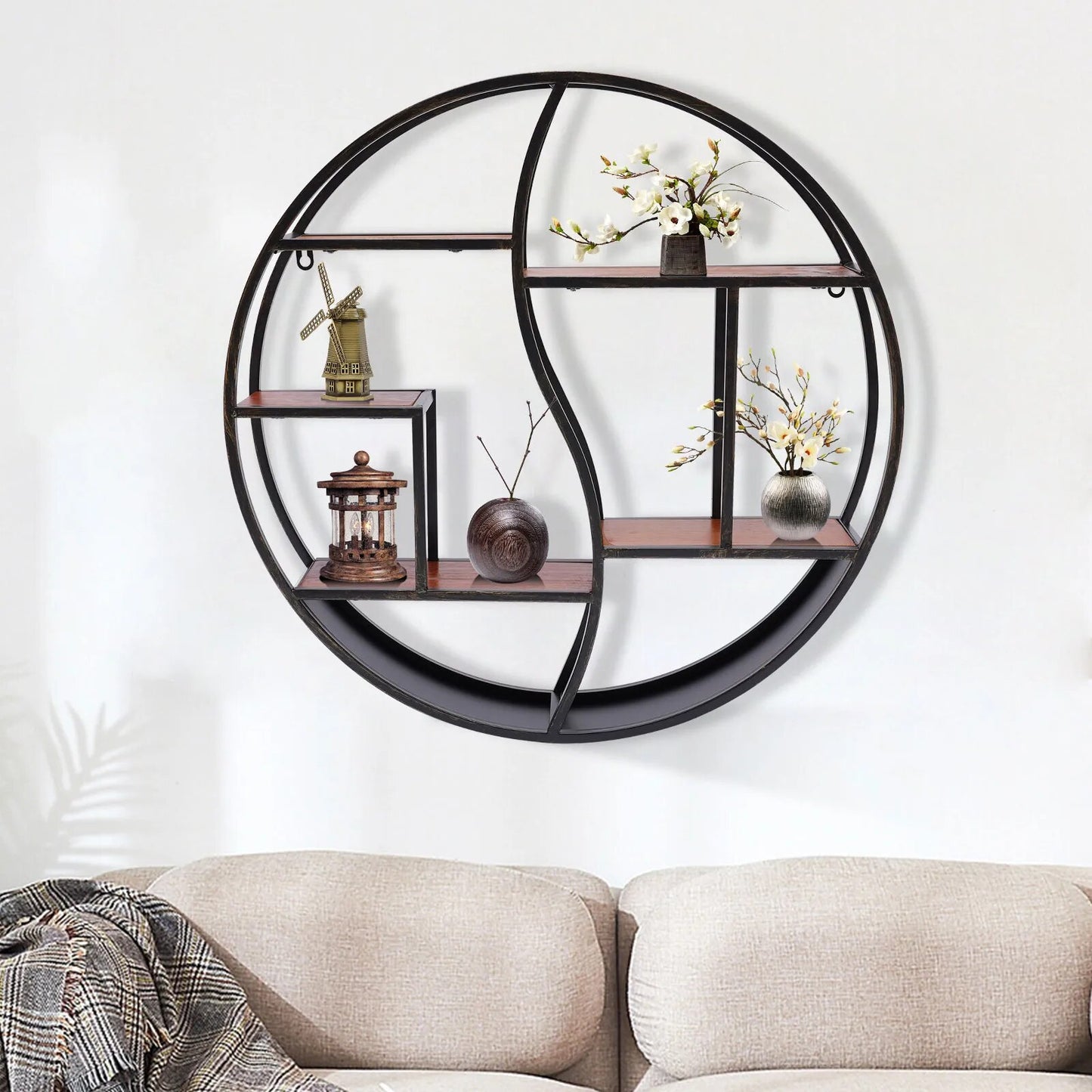 Wandregal Schwarz Metall rund | Industrial Style für das Wohnzimmer und Co.