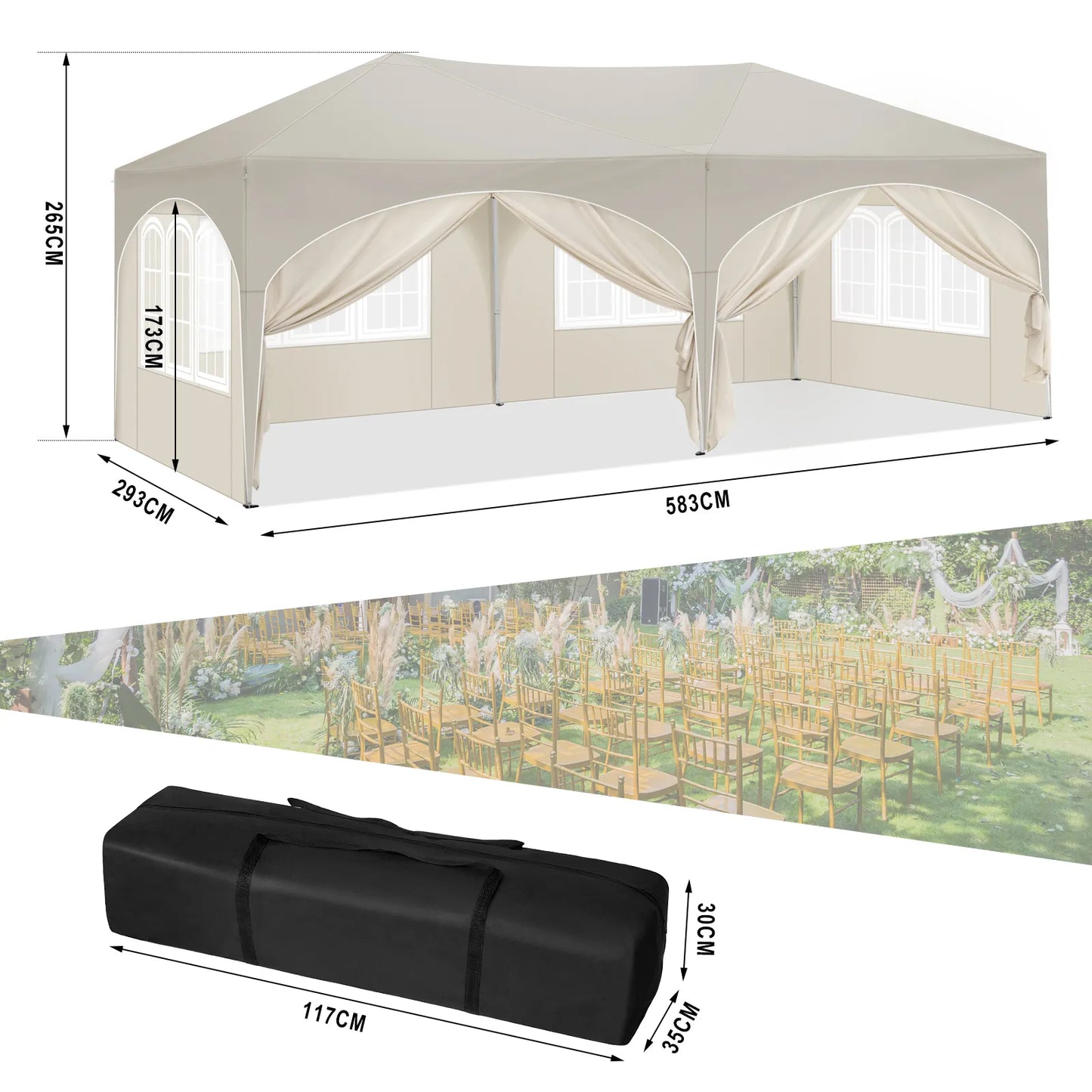 Pavillon klappbar 3x6 mit Seitenwänden