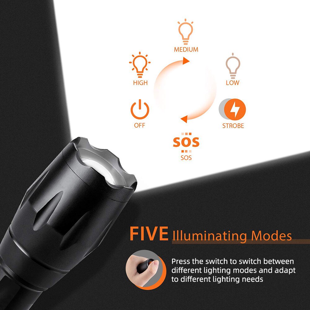 Helle LED Taschenlampe | Batteriebetrieben | 5 Modi