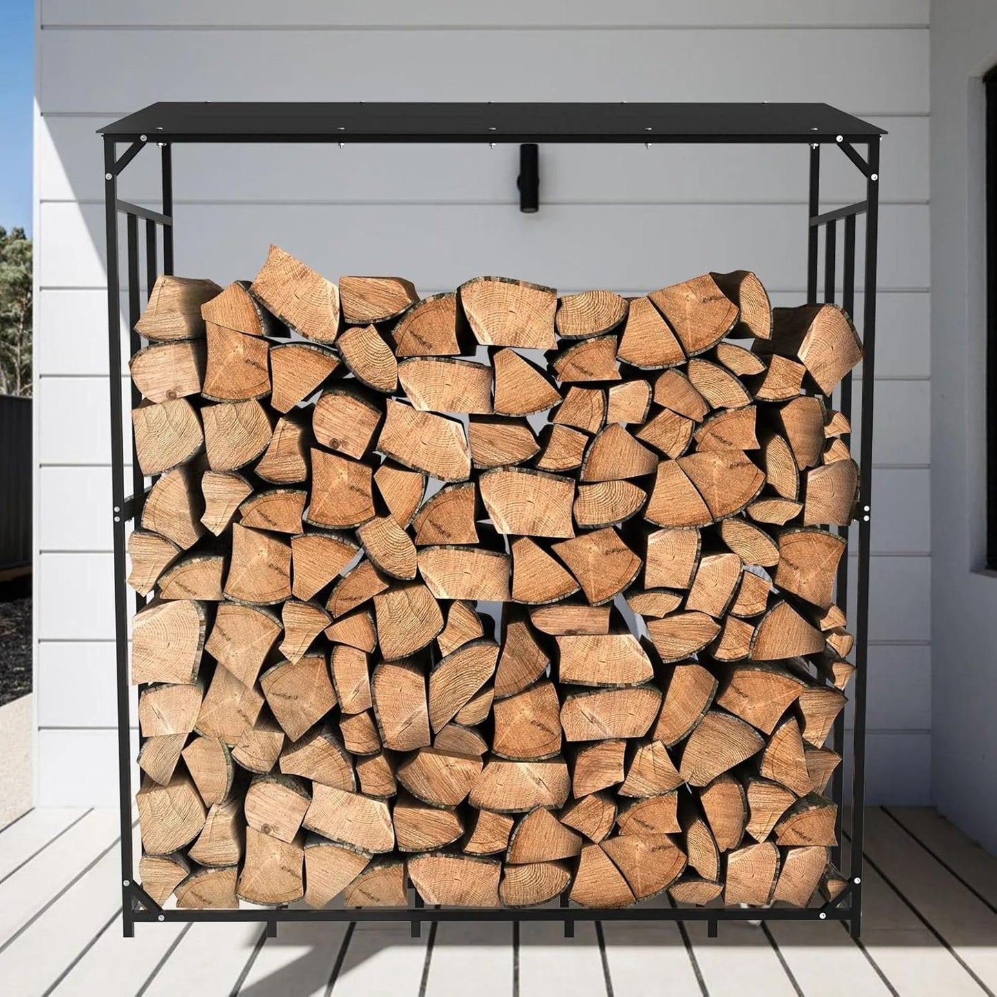 Premium Kaminholzregal aussen Metall mit Dach | Brennholzregal außen | Holzmiete für draußen modular erweiterbar