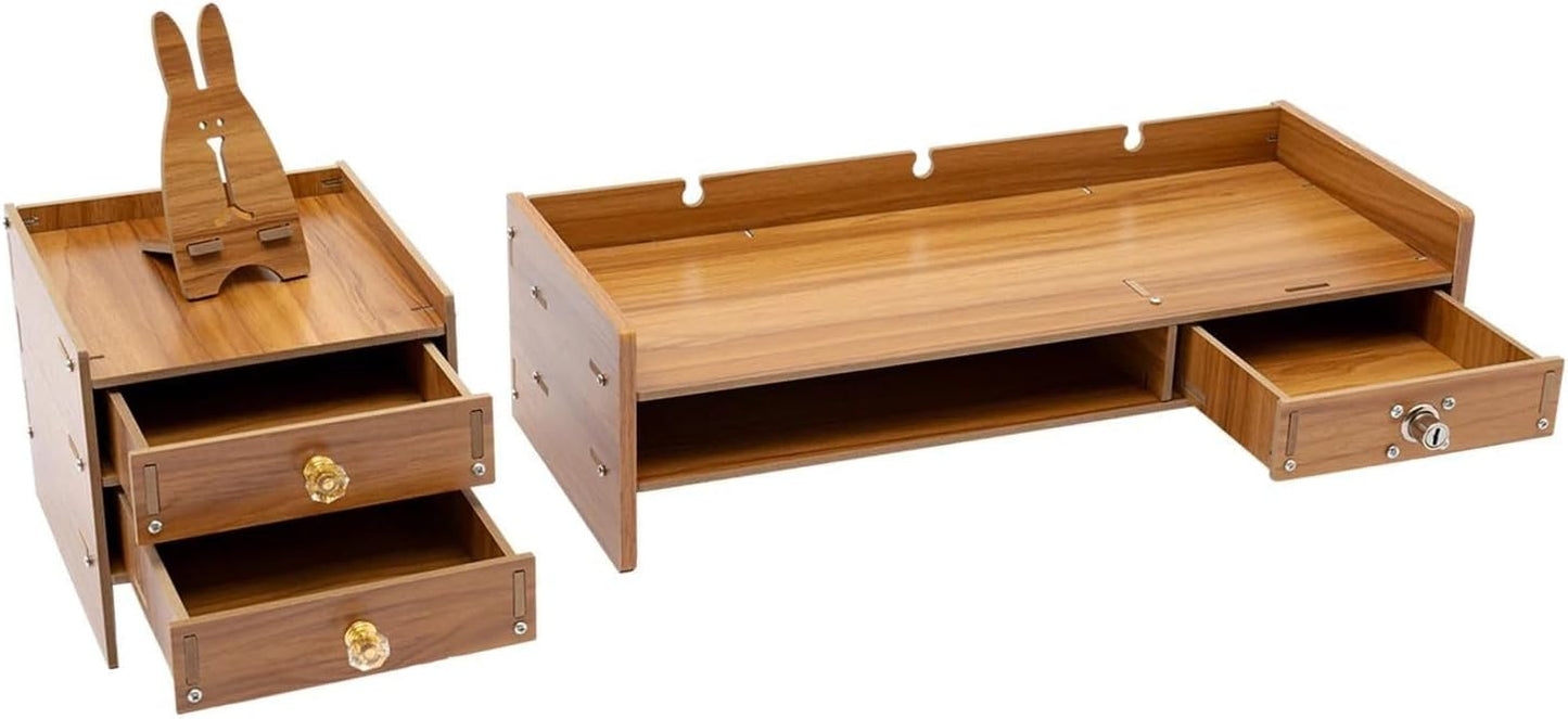 Desktop Organizer aus Holz für Monitor, Laptop & mehr | Mit Schubladen und Regal-Flächen