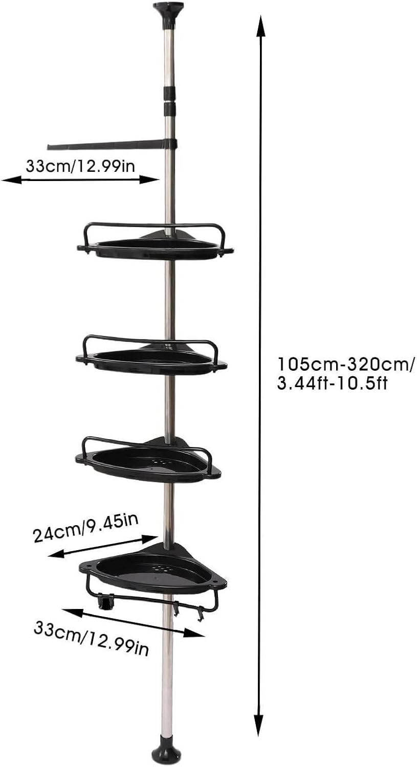 Duschregal ohne bohren für Ecke mit Teleskop-Stange | Duschablage, Shampoo-Halterung, Eckregal | Elegantes Anthrazit-Design Schwarz & Silber