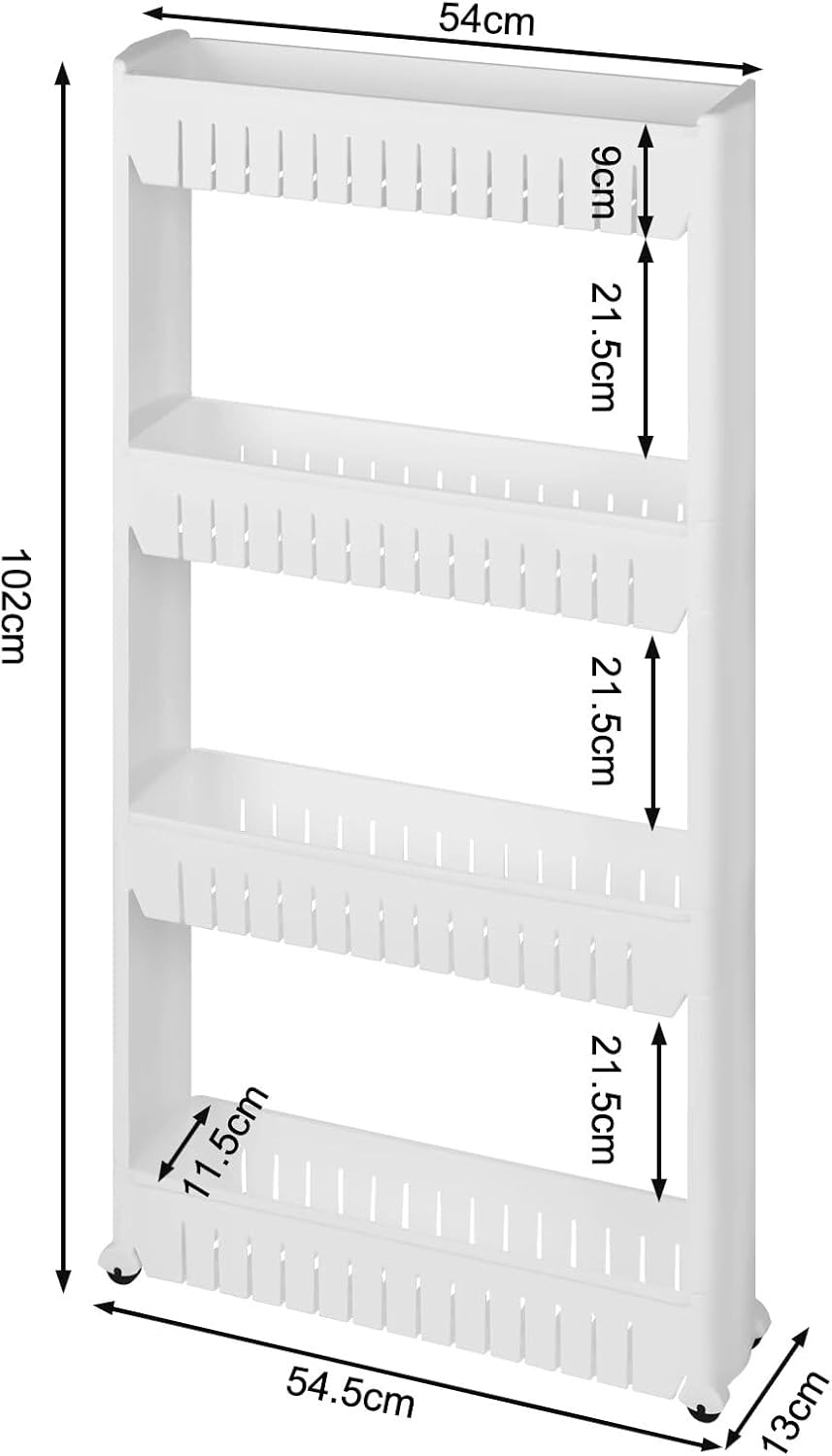 Küchenwagen auf Rollen extra schmal unter 20 cm | Mehrzweck-/Allzweckwagen rollbar | Küchenschrank freistehend Kunststoff (4 Etagen)