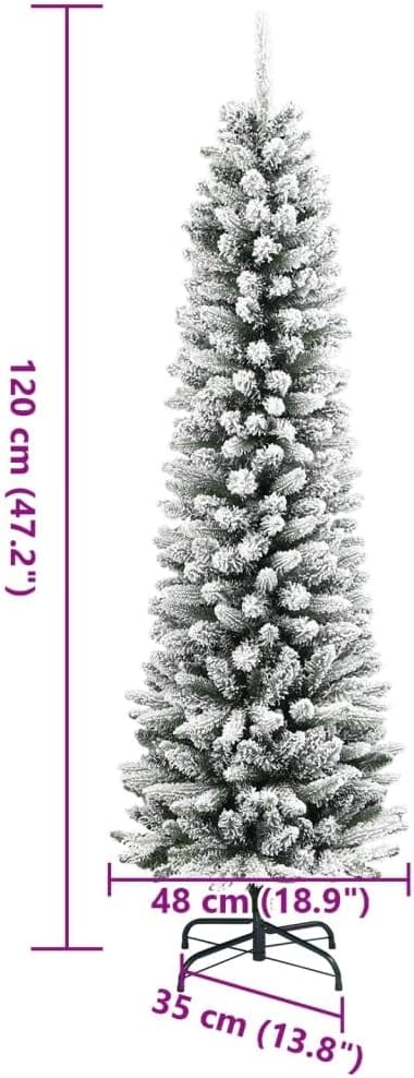 Weihnachtsbaum künstlich schmal 120cm | Schlanker Tannenbaum mit Schnee-Dekor | Weißer Christbaum mit 48 cm Durchmesser