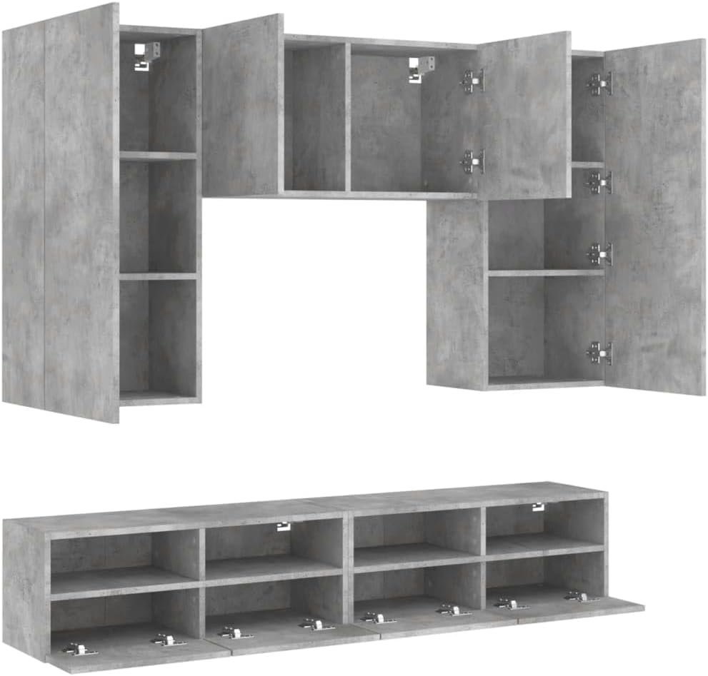 Wohnwand Wohnzimmer 5-teilig klein hängend | Wohnzimmerschrank Weiß, Schwarz, Eiche, Beton für Fernseher bis 35 Zoll | TV Wandschrank Schrankwand aus Holz Gesamtbreite 160 cm (Beton)