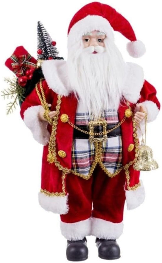 Premium Weihnachtsmann Figur klein für drinnen & draußen | Mini Santa Claus Deko 45 cm mit Geschenkbox außen & innen