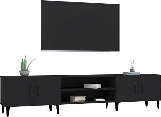 TV Schrank Weiß oder Schwarz 180 cm lang | Fernsehschrank aus Holz | Fernsehtisch & TV Lowboard schmal mit Fächern & Türen (Schwarz)