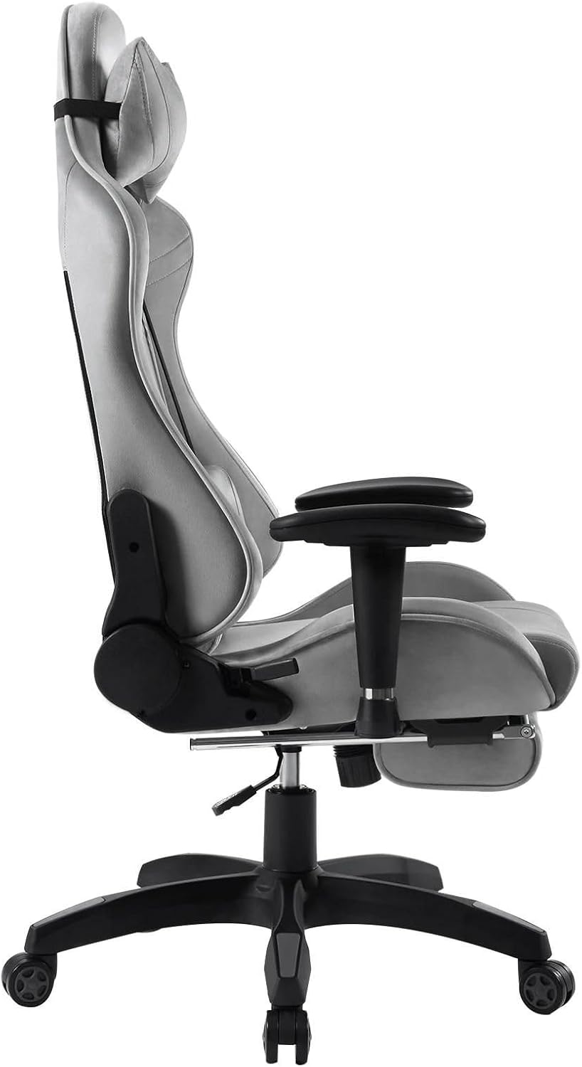 Gaming Stuhl Weiß-Grau Kunstleder und Samt-Stoff | PC-Stuhl Bürostuhl ergonomisch anpassbar | Zocker-Stuhl 150 kg Belastbarkeit