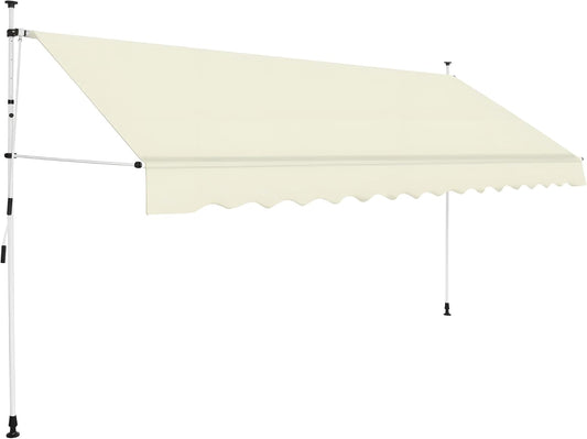 Markise mit Handkurbel 400x300 ohne Bohren | 4m breit & variabel in der Höhe | Einziehbare Klemmmarkise für Terrasse, Balkon, Fenster mit Kurbel (Creme)