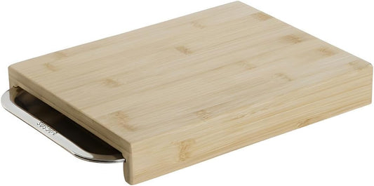 Premium Schneidebrett Holz mit Auffangschale | Bambus-Brett mit Auffangbehälter für die Küche | Holzbrett mit Edelstahl-Schale