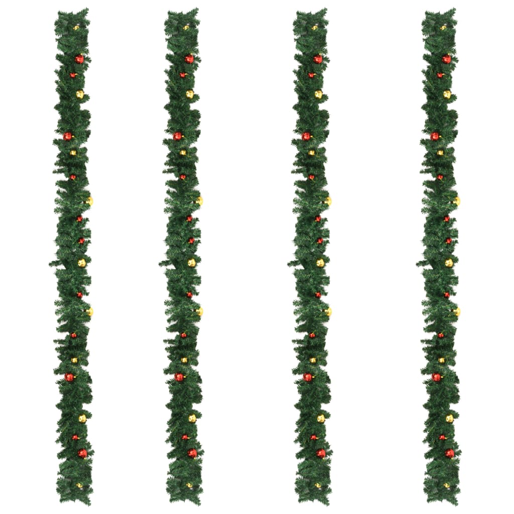 Premium Weihnachtsgirlande grün über 10m mit/ohne Kugeln | Set aus 4x270 cm | Tannengirlande aussen & innen (Mit Kugeln)