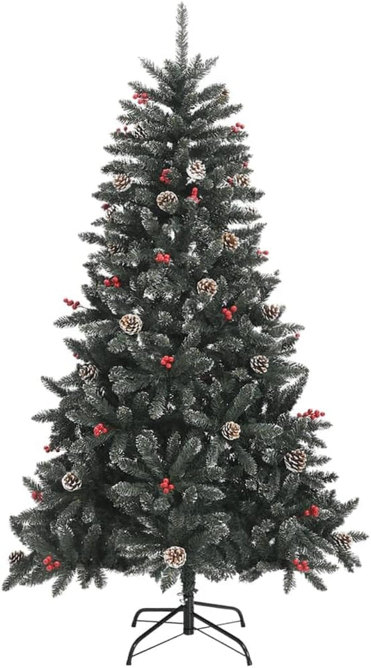 Weihnachtsbaum künstlich 150 cm mit Zapfen, Beeren & Schnne | Künstlicher Tannenbaum & Christbaum Classic Natur-Stil beschneit