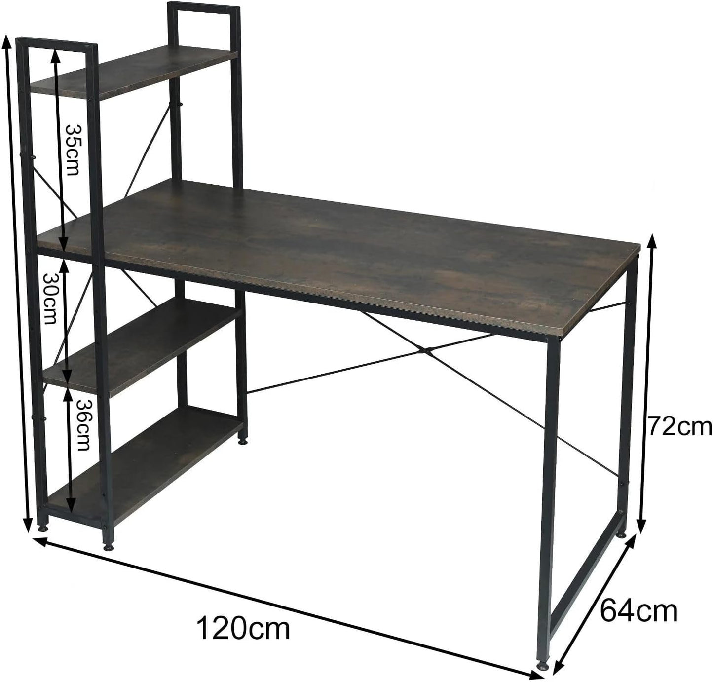 Schreibtisch mit Regalen | Büro Office Tisch mit Regal Schwarz | Computertisch aus Holz und Metall