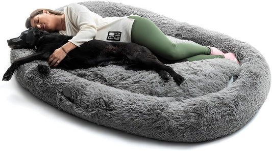 Premium Haustierbett Hund und Mensch Anti-Stress & Anti-Angst | Hundebett XXL 190x140 cm | Orthopädisch erhöhter Rand | rutschfeste Unterseite