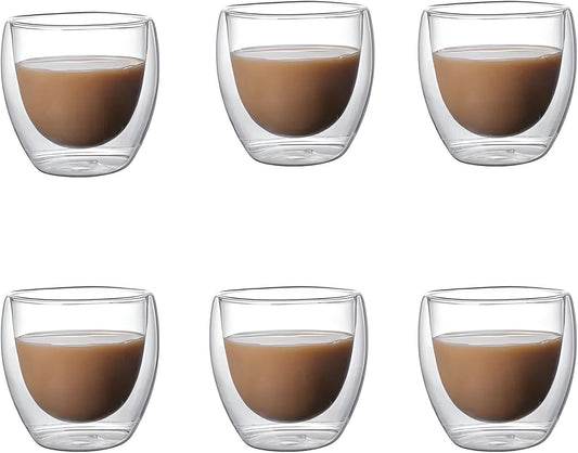 Latte Macchiato Gläser doppelwandig 6er Set | 250 ml Cappuccino Tassen, Thermogläser, Kaffeetassen, Becher isoliert & bruchsicher