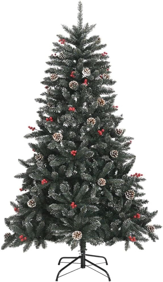 Weihnachtsbaum künstlich 120 cm mit Zapfen, Beeren & Schnne | Künstlicher Tannenbaum & Christbaum Classic Natur-Stil beschneit