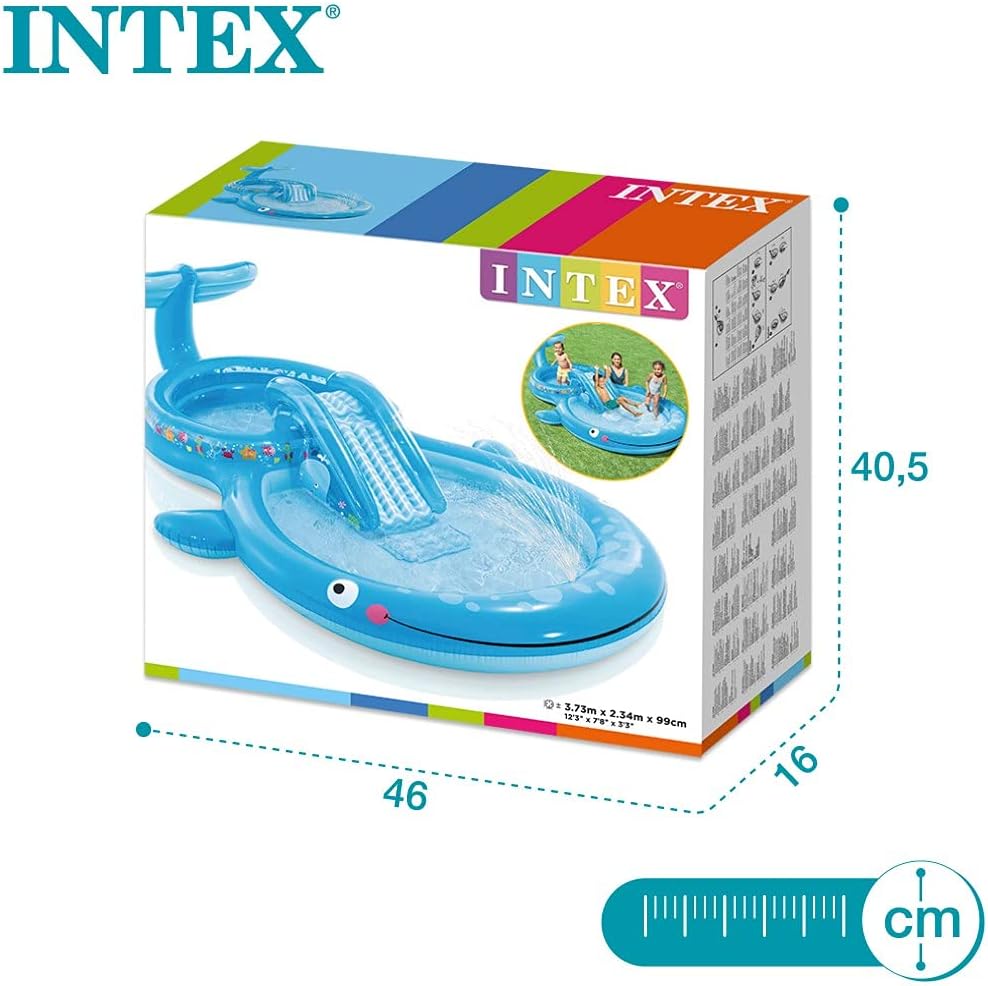 Intex Wasserspielzentrum, 373x234x99 cm, 235 Liter, 81 kg, gepolsterter Boden, Schwimmbad mit Rutsche, mit Sprühgerät, Kinderpool