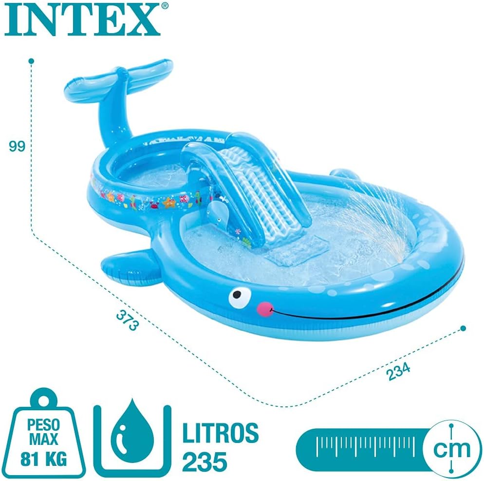 Intex Wasserspielzentrum, 373x234x99 cm, 235 Liter, 81 kg, gepolsterter Boden, Schwimmbad mit Rutsche, mit Sprühgerät, Kinderpool