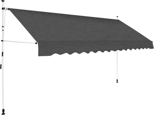 Markise mit Handkurbel 400x300 ohne Bohren | 4m breit & variabel in der Höhe | Einziehbare Klemmmarkise für Terrasse, Balkon, Fenster mit Kurbel (Anthrazit)