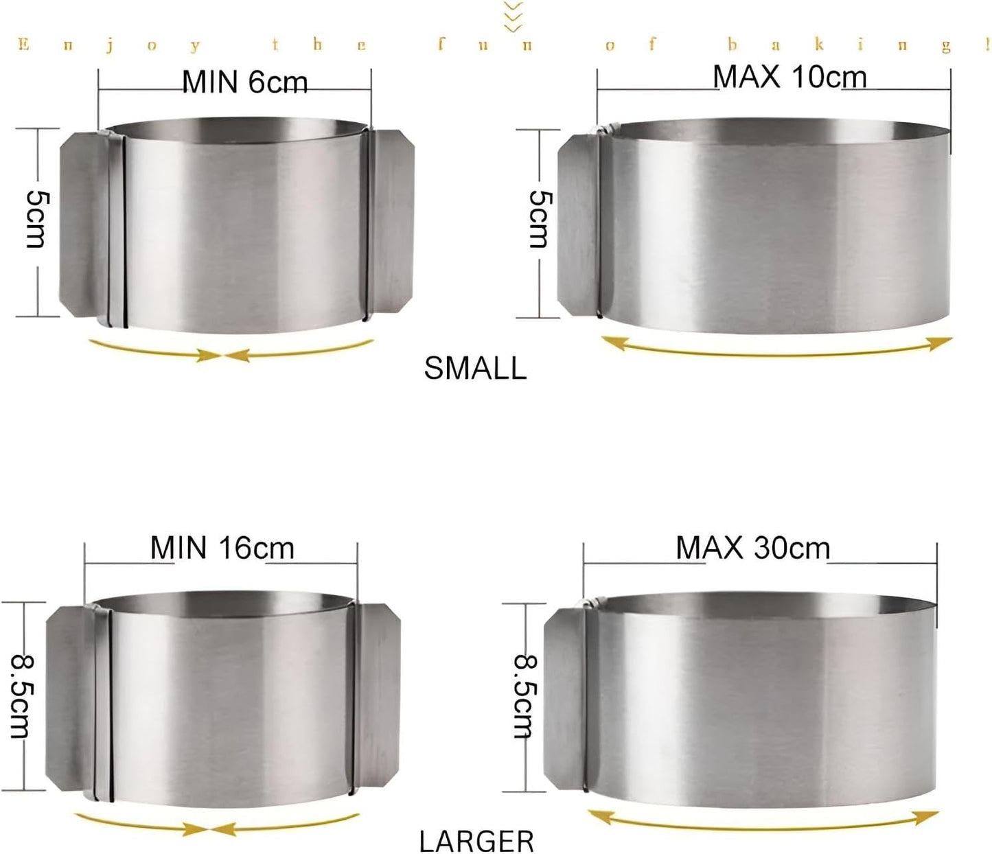 Mini Kuchenform rund verstellbar aus Edelstahl | 6-10 cm & 16-30 cm | Kuchenform klein für Küchlein, Muffins & mehr (L/16-30 cm)